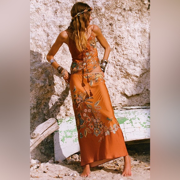 Spell Mojave Lily Bias Floral Maxi Skirt in Amber
